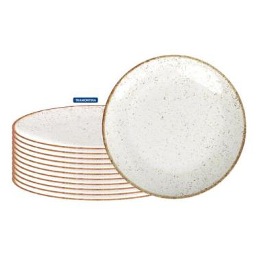 Imagem de Jogo Kit 12 Pratos Sobremesa Tramontina Porcelana 21 cm Rústico Marrom