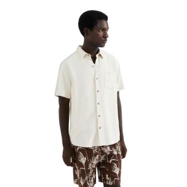 Imagem de Camisa Hering Básica Manga Curta Masculina Slim Em Linho, XG, Bege