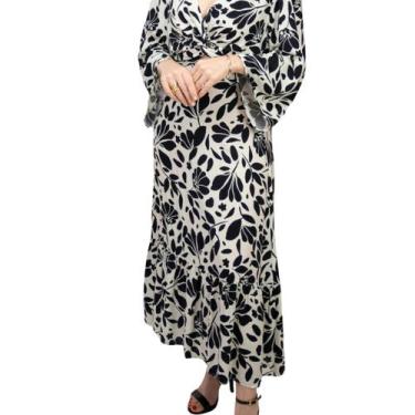 Imagem de Saia Midi Estampada com Babado - Donna Celita, G, Preto