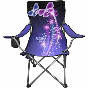 Imagem de GOSTONG Cadeiras de Praia Dobráveis com Estampa de Borboletas, Cadeiras de Praia Dobráveis, Cadeira Leve e Portátil para Atividades Externas de Piquenique com Bolso de Armazenamento