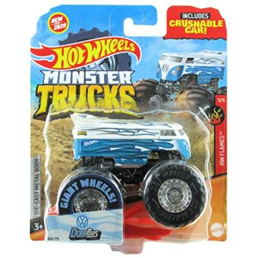 Imagem de Hot Wheels Monster Trucks 2020 Caminhão escala 1:64 com carro amassável #68/75 HW Flames #5/5 VW Volkswagen Drag Bus