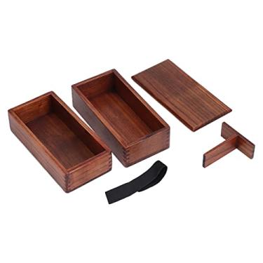 Imagem de Lancheira retangular empilh¨¢vel de 2 camadas,caixa de madeira natural Bento recipiente de comida de sushi cozinha, cantina infantil de estudante trabalhador de escrit¨®rio almo?o isolado, Lanchei