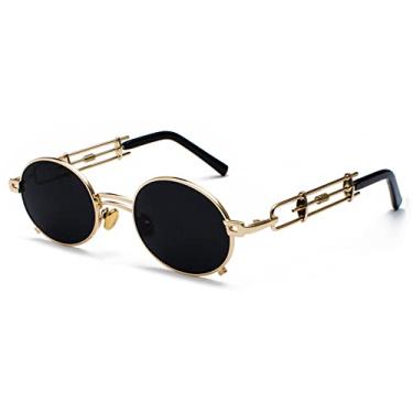 Imagem de Óculos de Sol Steampunk Masculino Retro Óculos de Sol Metal Gold Frame Preto Oval Óculos Gafas de Sol UV400,cinza dourado,A
