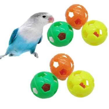 Imagem de YANQIN Conjunto de 6 bolas de sino de pássaro para treinamento de brincar de mastigar, gaiola de papagaio colorida, brinquedo de guloseimas de calopsita periquito, caiquês de conure, pequeno pé, talão, cachorrinho, cor aleatória (D)
