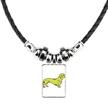 Imagem de DIYthinker Colar com estampa de ilustração amarela de cachorro desenho animado joia Torque pingente de corda de couro