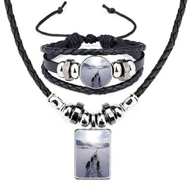 Imagem de Conjunto de joias de couro com imagem Husky Dog Animal Snow