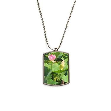Imagem de DIYthinker Colar com pingente de etiqueta de cachorro de aço inoxidável Lotus Bud Summer