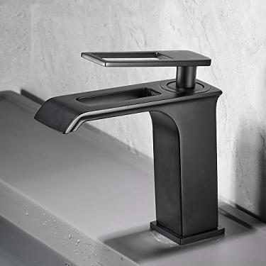 Imagem de Torneira para lavatório misturador para banheiro preto Torneira em cascata quente frio para lavatório torneira misturadora para lavatório, preto