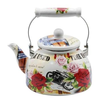 Imagem de Chaleira Esmaltada Charm Londres 2,5l Sem Apito Com Indução Flores - Casa Dos Fogões