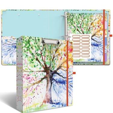 Imagem de Fichário de 3 anéis, anel de 5 cm, 2 bolsos internos, 6 divisórias de abas, prancheta de perfil baixo com armazenamento, fichário fofo moderno e adesivos de etiquetas para escritório escolar