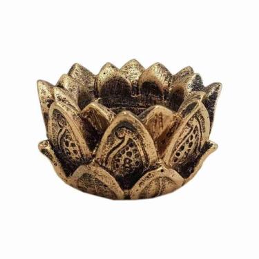 Imagem de Incensário E Castiçal Flor De Lotus Em Resina Dourado 5 Cm - Usedecor