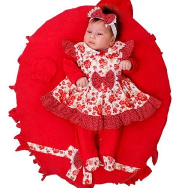 Imagem de Saída De Maternidade Bebe Menina Floral Rosa Vermelho 5 Peça - Pandora