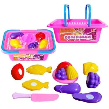 Imagem de 2 Cestas Comidinhas para Cortar ao Meio Infantil c/ 16 Peças - Toy Mas