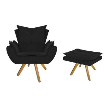 Imagem de kit Poltrona e Puff Fenzzi Base Giratória de Madeira Sala de Espera Re