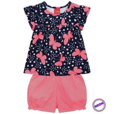 Imagem de Conjunto Curto Infantil Kyly Blusa e Short Borboletas Menina