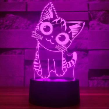Imagem de Lâmpada para gatos Cherish Chá Ilusão 3D Luzes noturnas para crianças – com cabo inteligente e USB 7 cores, lindas luzes noturnas de gatinho – Presentes para amantes de gatos para mulheres adolescentes idade 2 3 4 5 6 anos (base preta)