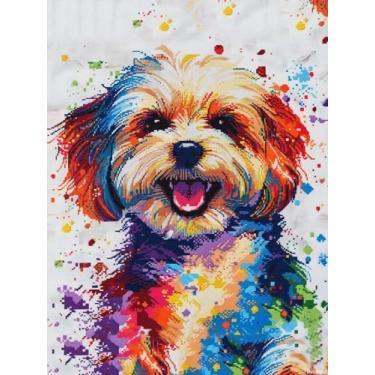 Imagem de HMDIIMGE Kit de pintura de diamante 5D colorido para cães maltês faça você mesmo para adultos, pintura de arte de diamante redonda completa fácil para iniciantes gemas ponto cruz mosaico artesanato