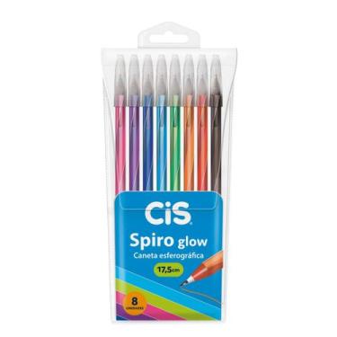 Imagem de Caneta Esferográfica Cis Spiro Glow Estojo C/8 Un. Sortidas