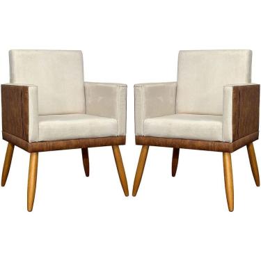 Imagem de Kit 2 Poltronas Decorativas Lis Corino e Pé Palito 30cm - Bege Suede Corino