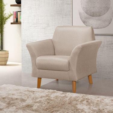 Imagem de Poltrona Retrô Pés Em Madeira Maciça Jamaica Linho Bege - Bege