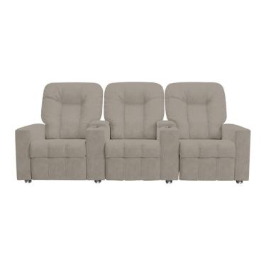 Imagem de Poltrona Reclinável 3 Lugares Para Sala De Cinema Romeo F05 Veludo Capuccino