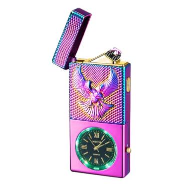 Imagem de COMANYI Isqueiro elétrico recarregável por USB, isqueiros de arco duplo de plasma à prova de vento, isqueiros de relógio frescos sem chama com indicação de bateria LED para velas, bastão de incenso