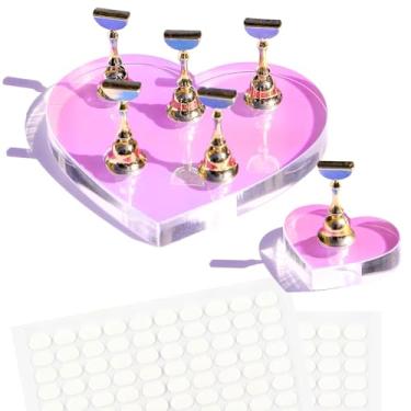 Imagem de ASTONFOG Suporte Para Unhas Postiças, 2 Conjuntos De Suportes Em Formato Coração Pintura Aurora, Display Magnético Prática Arte Com 200 Abas Adesivas, Salão Beleza E Casa