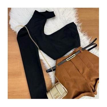 Imagem de Short Alfaiataria Feminino Com Cinto Cintura Alta Cinto Fino Cintinho 