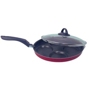 Imagem de Frigideira Antiaderente Teflon 4 em 1 Vermelha Hambúrguer Ovos - maçãS