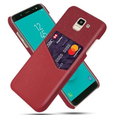 Imagem de Capa para Samsung Galaxy J6(2018),Tela e tampa de couro PU,Anti-deslizante,Resistência à impressão digital,Caso de proteção de 360°com 1 slot de cartão atrás-Red
