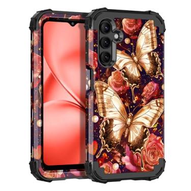Imagem de LONTECT Capa para Galaxy A15 5G à prova de choque 3 em 1 resistente, híbrida, resistente, resistente a quedas de alto impacto, capa floral para Samsung Galaxy A15 5G 6,5 polegadas 2024, preta