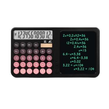 Imagem de Calculadora de mesa de 12 dígitos de tela dupla com tablet de cristal líquido – Ferramenta matemática alimentada por energia solar e bateria com tela grande para escritório, negócios e estudo (preto)