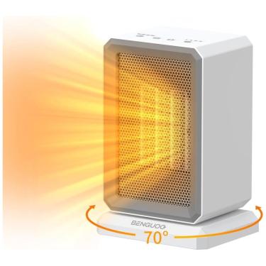 Imagem de Aquecedor Elétrico Portátil com 3 Níveis de Potência e Oscilação de 70ºC, 110V 1500W, Benguoo, Branco