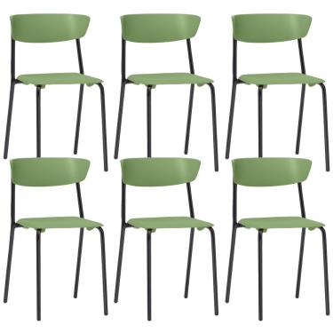 Imagem de Kit 06 Cadeiras Empilhável Fixa Atom F02 Base Aço Preta Verde - Lyam Decor
