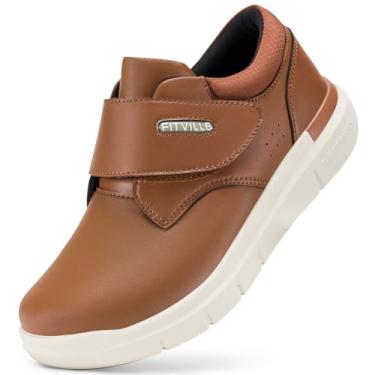 Imagem de FitVille Sapatos Diabéticos para Homens Couro Extra Largo Sapatos de Caminhada para Edema Recuperação de Gancho e Laço Sapatos Oxford Casuais para Pés Inchados