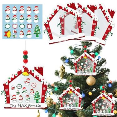 Imagem de B1ykin Enfeite para pendurar árvore genealógica de Natal faça você mesmo, 24 peças, kit de criação de cartões de nomes de família e membros com contas de madeira, cartolina em forma de casa de Natal