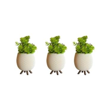 Imagem de Kit com 3 Vasinhos Cachepot Decorativos Enfeite para Plantas e Suculentas com Suporte Minimalista(Bege)