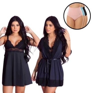 Imagem de Kit Maternidade Camisola Amamentação Robe Roupão 3 Calcinhas Pós Parto