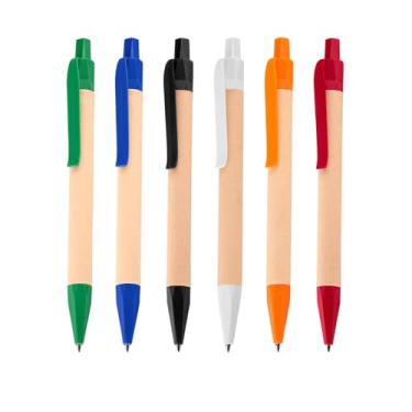 Imagem de Kit de Canetas Ecológicas, 6 Unidades, Corpo em Papel Reciclável, Detalhes em PLA Biodegradável, Verde, Azul, Preto, Branco, Laranja e Vermelho