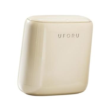 Imagem de ＫＬＫＣＭＳ Lixeira pequena para banheiro com tampa, tipo prensa, para dormitório, embaixo da mesa, armário, pia, sala de artesanato, Bege