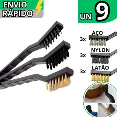 Imagem de Kit 9 Escova Multiuso Profissional Tira Ferrugem Aço Inox Latão Nylon 