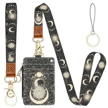 Imagem de Porta-crachá de identidade 2 em 1 Sun and Moon e carteira com cordão para professores, enfermeiras, profissionais - linda bolsa de moedas com zíper, alça de pulso removível e cordão de pescoço, 5