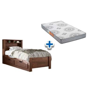Imagem de Colchão Solteiro Pérola Polar (1un) + Cama Invicta c/ 2 Gavetas Atacama-Jatobá