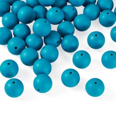 Imagem de 50 peças de contas de silicone de 15 mm espaçadores de contas focais de borracha cor sólida para artesanato faça você mesmo caneta com contas chaveiro pulseiras fabricação de joias, azul cadete