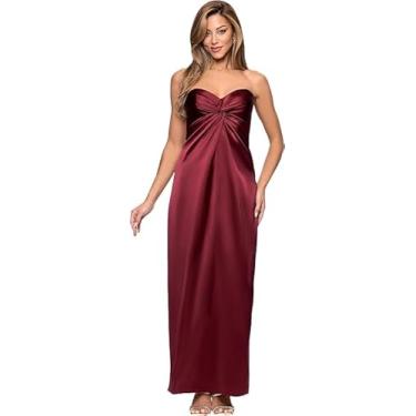 Imagem de Xscape Vestido feminino de cetim sem alças com nó frontal até o chão, Vinho, 40