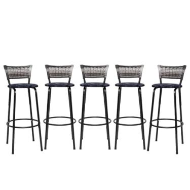 Imagem de Banquetas Junco Degradê Cyber Estrutura Preta Ideal para Bancada Balcão e Cozinha Kit 05 Unidades - Itagold (Floral Preto)