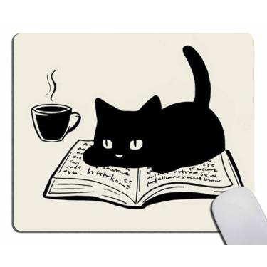 Imagem de Tapete de rato, tapete de rato de gato preto fofo, tapete de rato retangular personalizado com designs tapetes de rato macios de borracha antiderrapante para computador portátil 24 x 20 cm x 0,3 cm