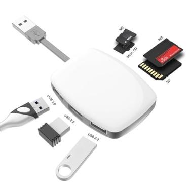 Imagem de Leitor de cartão de memória, leitor multicartão USB 2.0 7 em 1 com 3 portas USB2.0 e combo de adaptador de cartão de 4 portas para cartões SD/SDHC, Micro SD, CF, XD, MS/Pro e Duo