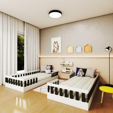 Imagem de Conjunto com 2 Camas Infantil Montessoriana Solteiro Cori Yescasa Branco/Preto