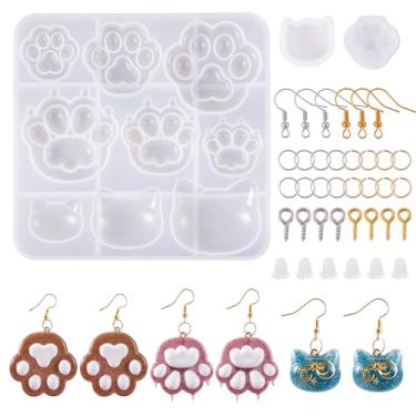 Imagem de KISSITTY 1 kit de fabricação de moldes de silicone com pingente de joias, moldes de silicone de pata de gato branco para resina, molde de fundição de resina epóxi com brincos de anéis de salto abertos